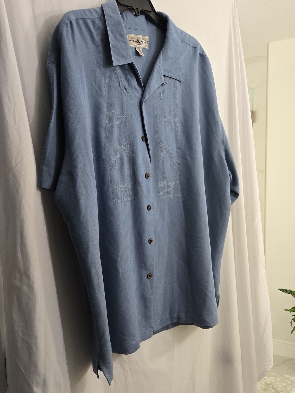 Hook & Tackle Light Blue Short-Sleeve Men's Button-Up Shirt